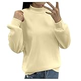 Oversized Sweatshirt Damen Langarm Einfarbig,Weiß Große Größen Pullover Damen Longsleeve Rundhals,Warm Pulli Frauen ohne Kapuze Casual Sweatshirts Sweater Damenpullover Teenager Mädchen Streetwear