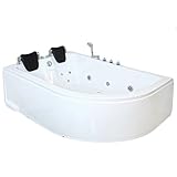 Whirlpool Badewanne Bali | Eckbadewanne mit 14 Massage-Düsen, Armaturen & XXL-Kopfstützen | Maße: 180 x 120 cm | Linke Eckmontage | Spa-Badewanne für 2 Personen