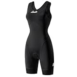 Santic Damen Triathlonanzug Gepolstert Triathlon Anzug Einteiler Ärmellos Pro Tri-Anzug Fahrrad Bodysuit Skinsuit Schnell Trocknend Abnehmen Radtrianzug Schwarz M