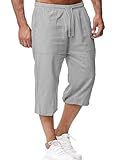 LVCBL Herren Shorts Leinen mit Kordelzug Homewear Hellgrau XL