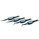 Veemoon 4 Stück Nagelstudio Edelstahlpinzetten mit Geraden und Gebogenen Spitzen Präzise Kosmetikpinzetten für Wimpernverlängerung Augenbrauen und Nailart Anwendung