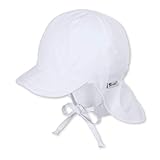 Sterntaler Schirmmütze Nacken - Unisex Baby- und Kinder Mütze mit Nackenschutz und einsteckbaren Ohrenklappen - UV-Schutz 50+ Sommermütze zum Binden - Popeline (Bio) Kopfbedeckung - weiß, Größe 43