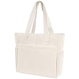 KUOGAS Shopper Tasche Damen, große Cord Tasche mit Reißverschluss, Beuteltasche und Tote Bag Damen, geeignet zum Einkaufen, Reisen, Arbeiten und für die Schule
