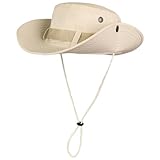 ehsbuy Safari Sonnenhut Herren Breite Krempe Boonie Buschhut Faltbar Cowboy Stil Fischerhut Atmungsaktiv Wanderhut Outdoor Bucket Hut mit Verstellbarem Kinnriemen