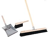 BawiTec Profi Kehrbesen Set Kehrset Besen 60cm Saalbesen #0808 Stiel Ø28mm,Holzstiel Länge 140cm,Handfeger 28cm,Metall-Kehrschaufel mit Holzgriff,feine weiche Kunsthaar-Borsten,Industriebesen