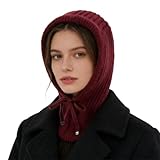 WUODHTW Hooded Scarf Beanie for Women Men Balaclava Scarves Hat for Fall Winter Beanie Skull Cap Face Cover Neck Warmer Ski hat (Wine red)