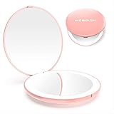 Wobsion Mini LED Taschenspiegel Klein,1×/10×Vergrößerung,Handspiegel Klein,Reisespiegel,3.5 Zoll Kosmetikspiegel mit Licht,Taschenspiegel Klappbar,Kompakt,Zweiseitiger,Kleine Geschenk für sie,Pink