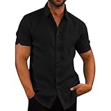 Glacspyg Leinenhemd Herren Kurzarm Leinenhemd Arbeit Freizeithemd Fit Business Casual Urlaub Sommer Strand Hemd Schwarz 2XL