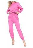 Damen-Trainingsanzug aus Fleece, lässig, einfarbig, Sweatshirt und Unterteil, Activewear, Trainingsanzug, 2-teiliges Loungewear-Set, fuchsia, 38