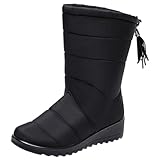 LIGIGWASH Damen Winterboots mit Dicksohliger Anti-rutsch-sohle Wasserdichtem Gefüttert mit Fleece Modische Hohe Schneestiefel mit Quasten Bequem für Herbst und Winter Schwarz