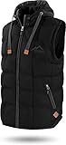 normani OUTDOOR SPORTS Wattierte Steppweste Bodywarmer - 100% Winddichte Outdoor Weste mit Lederpatch, Kapuze und Stehkragen Farbe Dunkelschwarz Größe XL/54