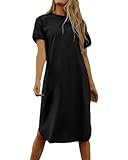 Imily Bela Dame Tshirt Kleid Sommer Shirtkleid Baumwolle Kurzarm Rundhals Minikleider Freizeitkleid mit Taschen.Schwarz.XXL