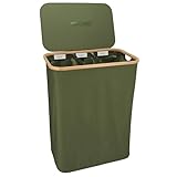 KROMS Wäschekorb mit Deckel 160L - Olivgrün - Wäschekorb 3 fächer - Faltbarer wäschekorb - Wäschesortierer 3 fächer - Korb mit deckel