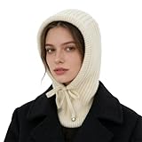 WUODHTW Hooded Scarf Beanie for Women Men Balaclava Scarves Hat for Fall Winter Beanie Skull Cap Face Cover Neck Warmer Ski hat (beige)