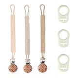 GTNCE 3 Stück Schnullerkette Silikon, Langlebig Schnullerketten mit Schnullerclip Holz und Silikonring für Schnullerkette, Flexible Schnullerband im Einteiligen Design, für Mädchen und Junge