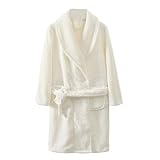 Winter-Bademantel für Teenager, Jungen, flauschiges Flanell-Fleece, dick, warm, langärmelig, weich, Nachtwäsche, einfarbig, Nachthemd mit Gürtel und Taschen, weiß, 12-13 Years