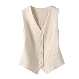Stafeny Damen Anzugweste, Schmale Passform, V Ausschnitt, Smokingweste, Anzugweste, Elegante Vintage Weste, Sommer Deckmantel (DE/NL/SE/PL, Alphanumerisch, S, Regular, Regular, Beige)