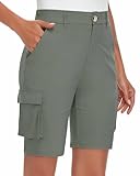 Soneven Wanderhose Damen Kurz Cargoshorts Bermuda Shorts Sommer Outdoor Trekkinghose Leichte Schnelltrocken für Wandern Golf Camping Reisen Sport Grün