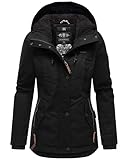 MARIKOO warme Damen Winter Jacke Teddyfell gefütterte Winterjacke B802 [B802-Bik-Schwarz-Schw-Gr.L]