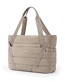 bagsmart Sporttasche Damen Yogatasche, Gesteppte Handtasche Damen Tote Bag mit Yogamattengurt, Reißverschluss, Mehreren Taschen für Reisen, Fitness, Yoga, Büro, Schule und Shopping, Kamel