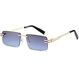 SHEEN KELLY Retro randlose Sonnenbrille für Männer Frauen Rechteck Ultra-Small Frame Sonnenbrille Durchsichtige Brille