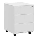 SONGMICS Rollcontainer, Metallschrank, mobiler Aktenschrank, Druckertisch, abschließbar, 3 Schubladen, Schreibtisch, Unterschrank, vormontiert, Büro, Homeoffice, 45 x 39 x 55 cm, weiß OFC63WT