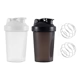 Myluatye Protein Shaker, 400ml Eiweiß Shaker, Proteinshaker mit Messskala,BPA Frei,auslaufsicher,Langlebiger,Shake Becher,Shaker für cremige Whey Proteinpulver Shakes (Schwarz+Weiß)