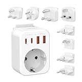 JSVER Reiseadapter Weltweit Set,Internationaler Reisestecker mit USB C(PD 20W), Typ A/C/D/G/I/J/L/M Stecker Steckdosenadapter mit 4 USB für USA/Italien/Schweiz/Europa/UK/Südafrika/Japan/AUS-Weiß