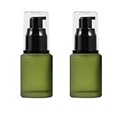 LEXICANMHS 2 Stück 60 ml Leere nachfüllbare grüne Milchglasflaschen mit Pumpfläschchen, Kosmetikspender, Gläser, Aufbewahrungsbehälter, tragbare Reiseflasche, Probe, Probeverpackung