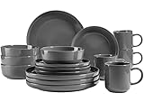 MÄSER Serie Alenia, Geschirr Set für 4 Personen in modernem skandinavischem Design, 16-teiliges Kombiservice aus Keramik in Grau, Steinzeug