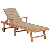 vidaXL Teak Massiv Sonnenliege mit Auflage Beige Verstellbare Rückenlehne Gartenliege Gartenmöbel Holzliege Liegestuhl Liege Relaxliege Strandliege