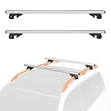 Amazon Basics Dachträger mit Querträger, 132 cm, für Spannweiten von bis zu 117 cm zwischen erhöhten Seitenschienen mit Spalt, 2er-Pack, Schwarz/Silber