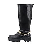 Yowablo Frauen Schuhe Kette Dicke Sohlen Frauen Stiefel Hohe Stiefel Mode Einfache Stiefel Einfache Stiefel Stiefeletten Damen Schwarz