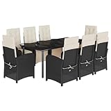 HETFTJN Festzeltgarnitur Balkonmöbel Terassenmöbel Außen Gartenlounge - 9-TLG. Garten-Essgruppe mit Kissen Schwarz Poly Rattan für Garten Café Hof Balkon