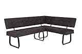 Hela Tische, Eckbank Sitzbank mit Rückenlehne Luise, Mikrofaser Anthrazit, Metal-Kufengestell Anthrazit, Komfortsitz Federkorb, 202x152x92cm