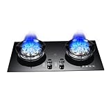 Gasherd Mit 2 Brennern, Gaskochfeld For Den Innenbereich, 5,2 KW 9-Hohlraum-Hochfeuerbratpfanne, Topfgestell Aus Gehärtetem Glass Aus Gusseisen, Mit Flammendurchschlagschutz(LPG)