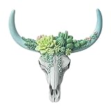 Wanddekoration mit floralem Kuh-Schädel, Rose, Kuh, Horn, Wandskulptur, handbemalt, 3D-Tierhandwerk, Ornament für Zuhause, Höhlen, Reptilien, Aquarium und kleine Aquarien