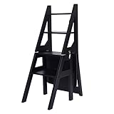 Klappbarer Bibliotheksleiter aus Holz, 4-stufiger Hocker, Doppelzweck-Stehleiter, faltbares Design, ideal zum Klettern oder als Blumenständer, langlebige solide Konstruktion