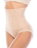 SURE YOU LIKE Shapewear Damen Miederslip Hohe Taille Bauchweg Unterhose Figurenformender Body Shapewear Miederhose Unterwäsche, Beige, M/L