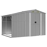 Utiny Gerätehaus Grau 277x192,5x179 cm Verzinkter Stahl Garten Schuppen Gartenhaus Hütte Gartenschuppen Lagerschuppen