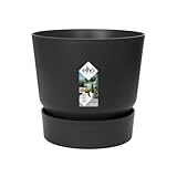 elho Greenville Rund 16 - Blumentopf für Innen und Außen - Selbstbewässerungstopf - 100% recyceltes Plastik - Ø 16.0 x H 15.3 cm - Schwarz/Living Schwarz