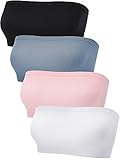 4 Stück Damen Bandeau BH Trägerlos Bralette Nahtlos Bandeau Nicht Gepolstert Stretch Top BH, Hellblau, Rosa, Weiß, Schwarz, Medium