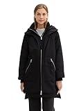 TOM TAILOR Denim Damen Parka mit Teddyfell in der Kapuze, 14482 - Deep Black, XXL