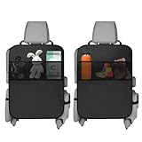 Encuryna 2 Stück Autositz Schutz Rückseite Kinder, Rückenlehnenschutz Auto Kinder, Autositz Organizer zum Aufbewahren von Kindersachen, Autositzschoner, Kick-Matten Schutz (Schwarz)