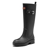 Gummistiefel Damen Lange Stiefel, Original Wasserdicht Hohe Rutschfeste, Sicherheitsstiefel Gummischuhe Bequeme Gartenschuhe Für den Innen- und Außenbereich,Schwarz,37EU