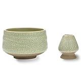 Chawan Matcha Tea Bowl und Matcha Whisk Ruhe, Chasenhalter, Teanagoo MB-6, 18 Unzen / 510 ml, mattes hellgrün mit schwarzer Naht, 2 Stketten/Kisten.