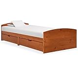 HETFTJN Hoch Bett Bed Frame Gästebett Jugendbett - Massivholzbett mit 2 Schubladen Honigbraun Kiefer 90x200 cm für Schlafsaal Schlafzimmer Hotel Gästezimmer