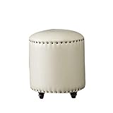 GAOXIONG Runder osmanischer Fußhocker aus Leder, Vintage-Polsterhocker mit Nieten, Kleiner Fußstützenhocker, Schuhwechselhocker aus Massivholz, Sitzfläche: Beige