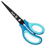 Läufer 87227 Ergonomische Schulschere, spitz, Schule ab 1. Klasse, dunkelblau/hellblau, Bastelschere für Rechtshänder