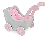 Bayer Chic 2000-425-91 - Holzpuppenwagen für Baby-Puppen bis 54 cm, Puppenwagen aus Holz, Puntos Grey